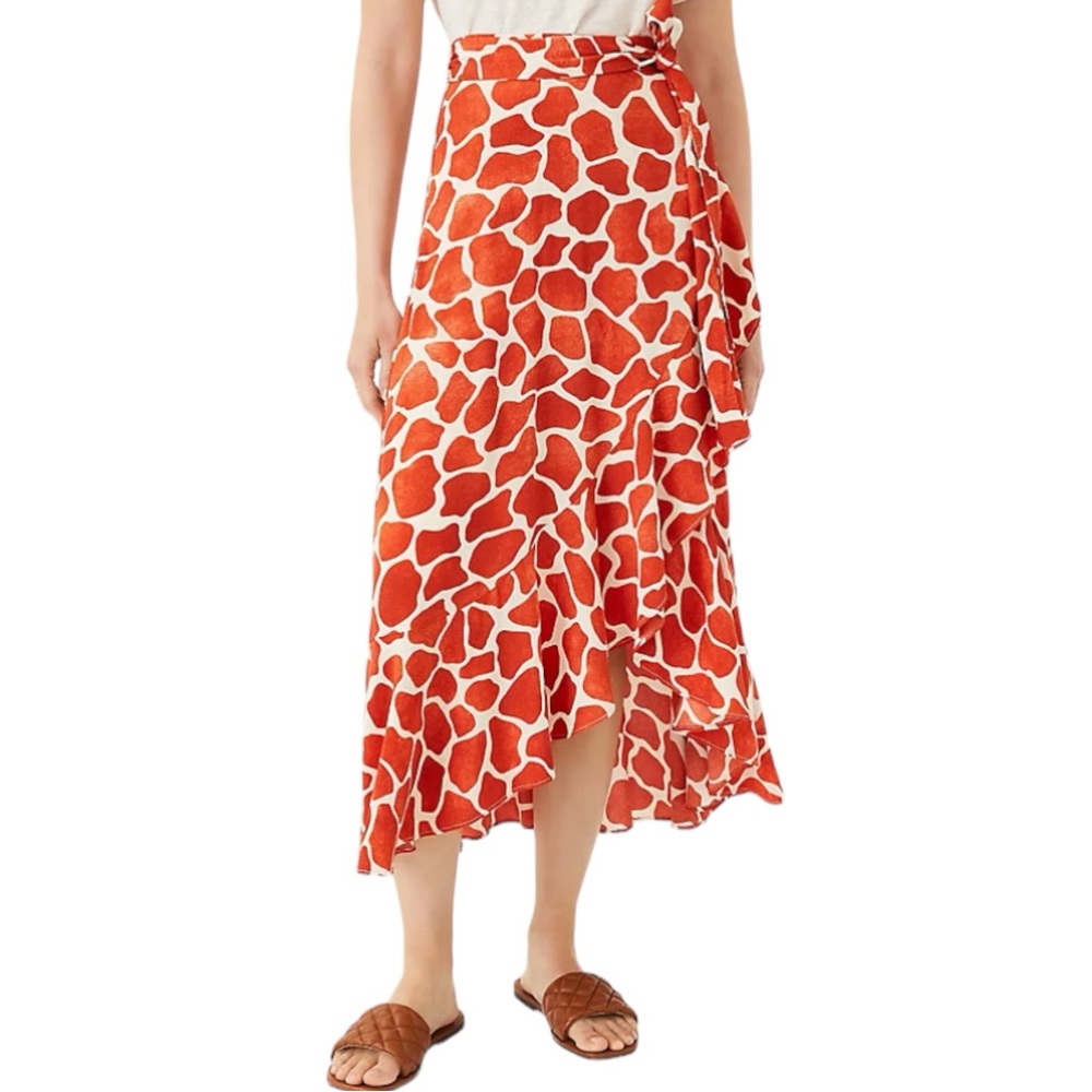 Ann Taylor Giraffe Print Flounce Wrap Maxi Skirt